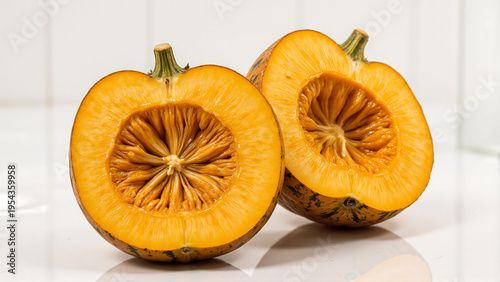 Wallpaper Mural Pumpkin halves showcasing vibrant orange flesh and seeds Torontodigital.ca