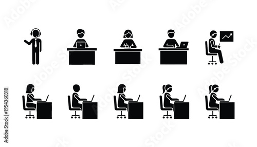 Business people icons set in black silhouette style for office presentation