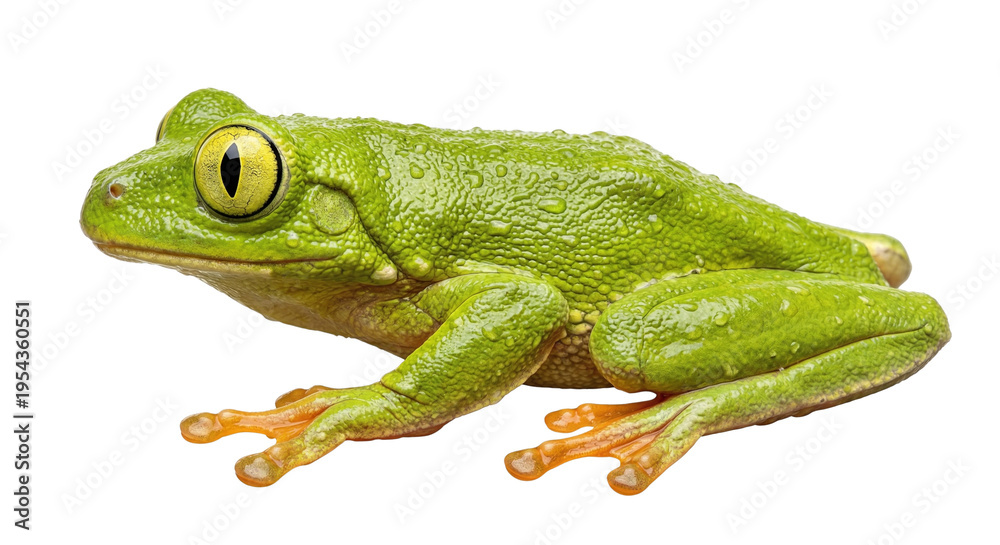 Obraz premium Vibrant Green Tree Frog with Yellow Eyes on White Background