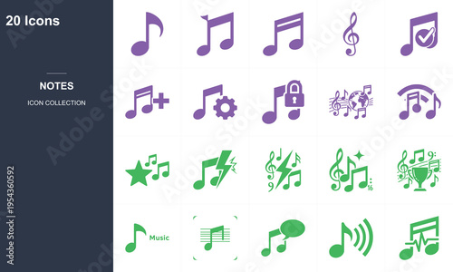 20 flat music note icons set with colorful design for education and creative projects