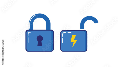 A padlock icon with a keyhole and a padlock icon with a lightning bolt