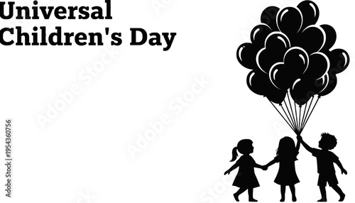 Children's Day celebration with happy kids holding black balloons