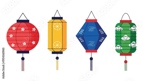 A colorful lantern illustration set with various shapes and designs