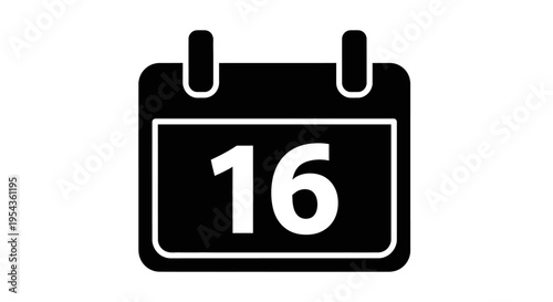 Black calendar icon with number sixteen.