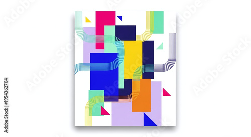 Wallpaper Mural Modern Abstract Geometric Design with Colorful Shapes and Dynamic Curved Lines Torontodigital.ca