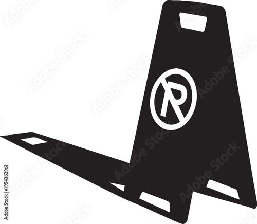 Black No Parking Floor Sign Silhouette Isolated on Transparent Background