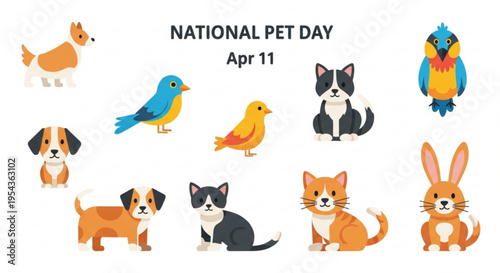 National pet day celebration with various cute animals