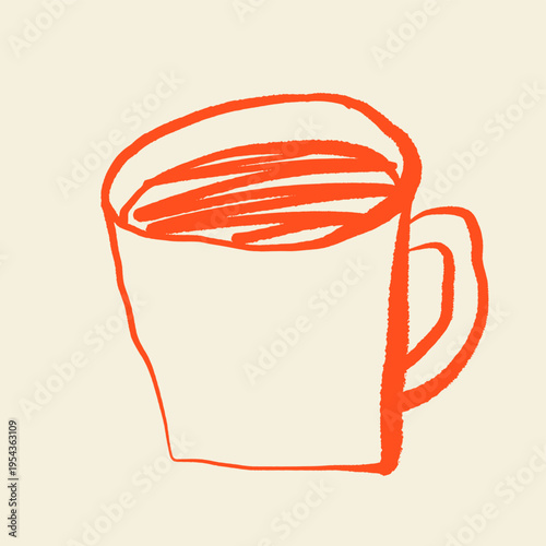 Hand-drawn doodle of food and beverage items in orange line art. Minimal sketch style on beige background, perfect for café branding, menu design, packaging, posters, and prints.