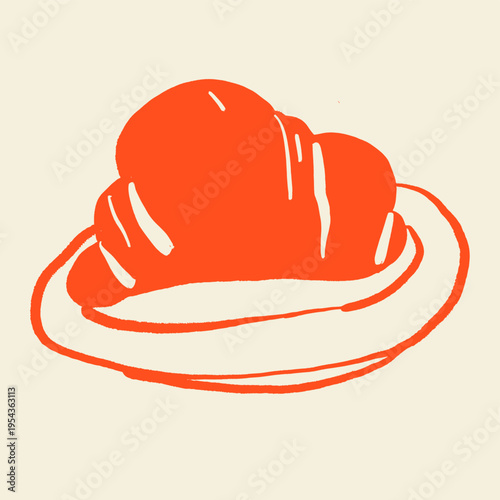 Hand-drawn doodle of food and beverage items in orange line art. Minimal sketch style on beige background, perfect for café branding, menu design, packaging, posters, and prints.