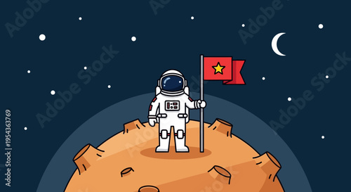 Astronaut standing on planet surface.