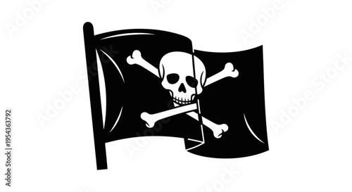 Black pirate flag with skull bones.