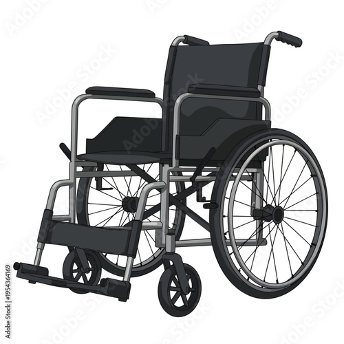 Black Wheelchair with Footrest and Armrests.