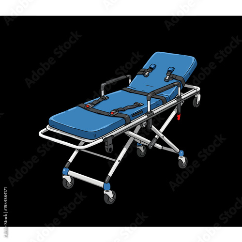 Blue Hospital Bed on Wheels Medical Equipment.