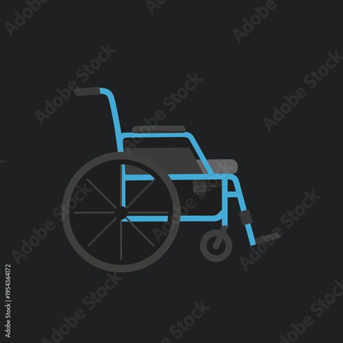 Blue Wheelchair Illustration on Black Background.