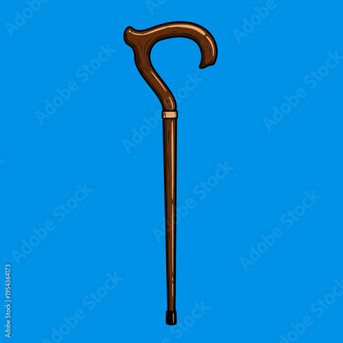 Brown Wooden Walking Cane with Handle.