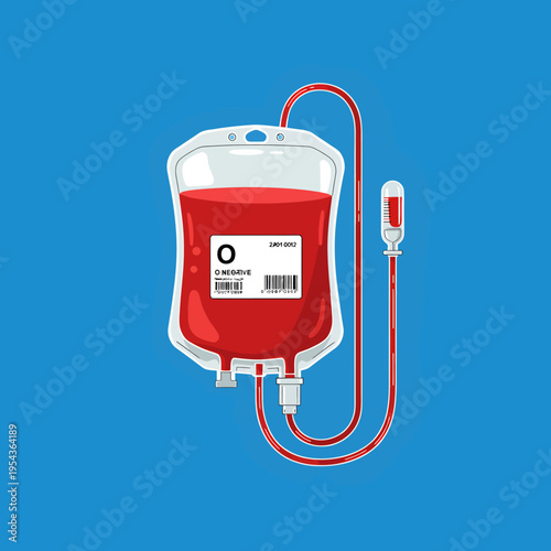 Blood Bag with Red Liquid and Tube.