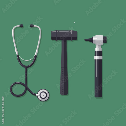 Medical Tools Stethoscope Otoscope Reflex Hammer.