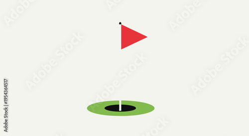Golf Hole with Red Flag Marker.