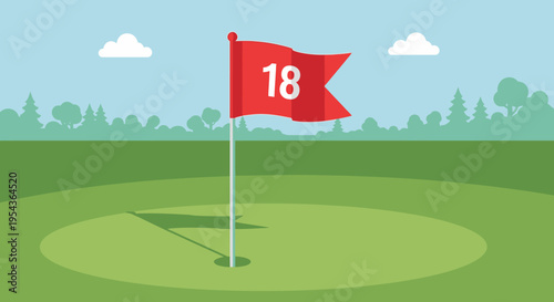 Golf hole flag number eighteen marker.
