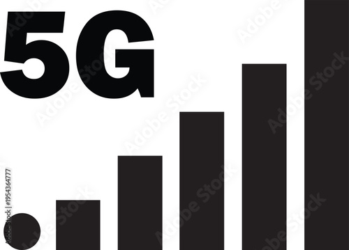 Black 5 G network signal strength bars on white background