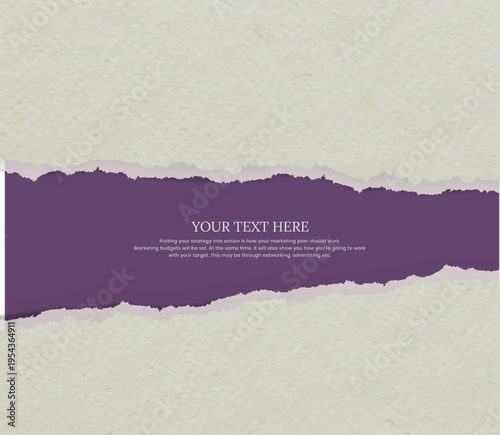 A torn purple banner with sample text on a textured background