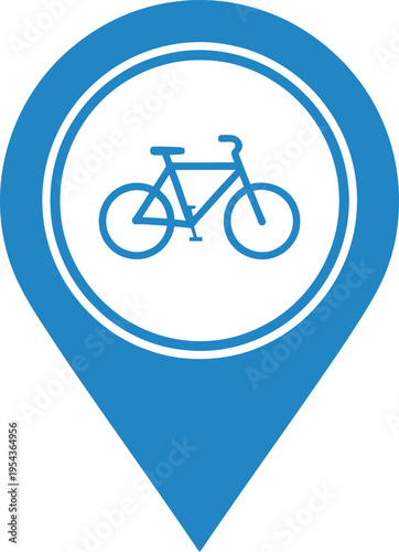 Bicycle location pin icon vector for cycling routes, bike sharing, and navigation apps