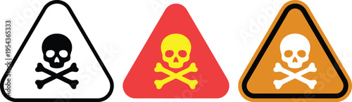 Toxic Skull and Crossbones Warning Signs in Triangle Shape