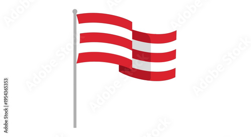 Red and white striped flag waving.