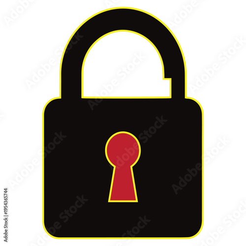 Secure lock with red keyhole safety and protection concept
