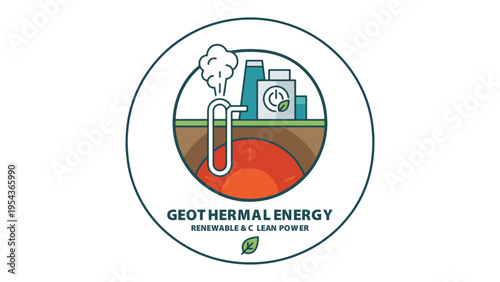 Geothermal energy renewable clean power source illustration.