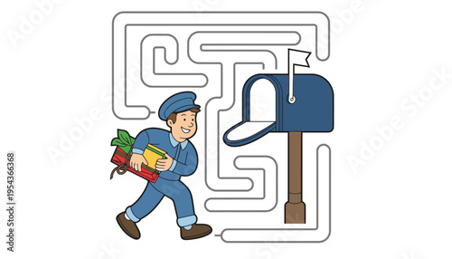 A mailman delivering mail and plants in a maze illustration vector
