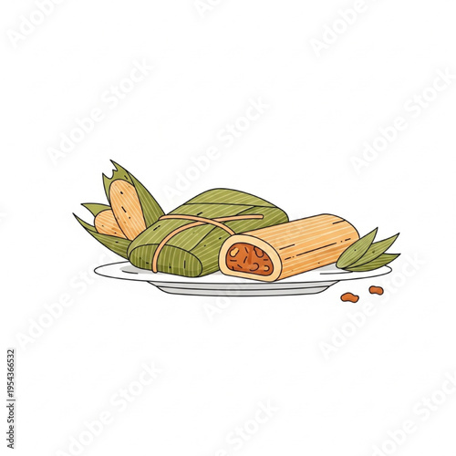 Minimalist Tamales Vector Illustration with Wrapped Corn Dish and Appetizing Flat Design