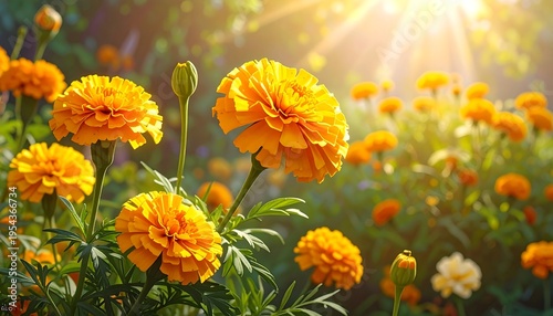 Vibrant orange flowers bask in warm sunlight in a lush garden (1)
