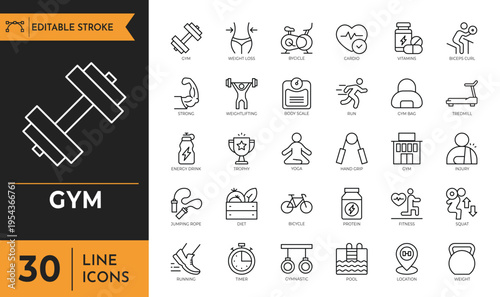 Gym Outline icon set. Editable icon set. Vector illustration