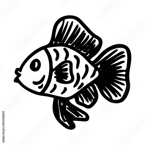 Hand drawn happy funny cute fish Adorable friendly kawaii tropical fish Underwater world sea life ocean Fishing seafood For design, kids print, kids books, nursery decor, coloring pages, logo