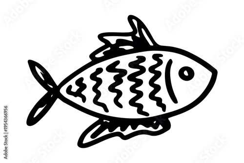 Hand drawn happy funny cute fish Adorable friendly kawaii tropical fish Underwater world sea life ocean Fishing seafood For design, kids print, kids books, nursery decor, coloring pages, logo