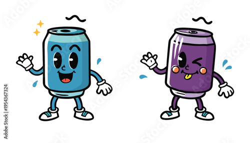 A colorful cartoon illustration of two soda cans dancing happily together