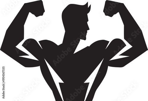 Muscular Man Silhouette, Fitness Bodybuilder Logo on Transparent Background