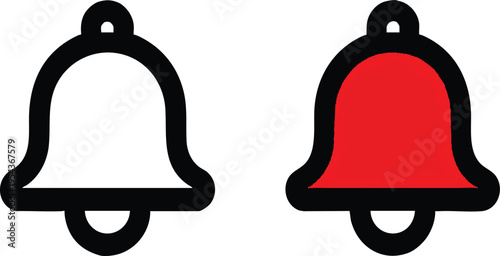 Notification bell icons in white and red colors isolated on transparent background