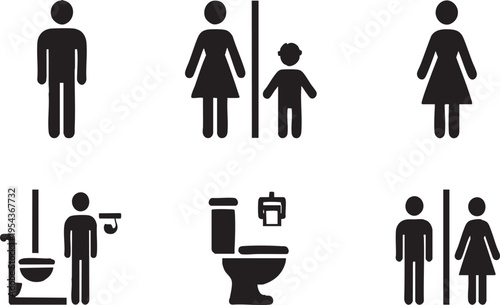 Restroom and Toilet Icon Set Silhouette Isolated on Transparent Background