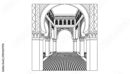 Architectural archway vector illustration with intricate details and columns