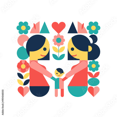 Mother and Child Illustration with Love.