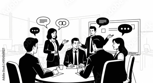 Dynamic Business Meeting - Collaborative Discussion and Strategic Planning in Action.