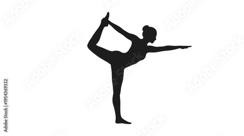 Silhouette of a woman performing the dancer yoga pose (Natarajasana), embodying grace, balance, and flexibility in a vector illustration.