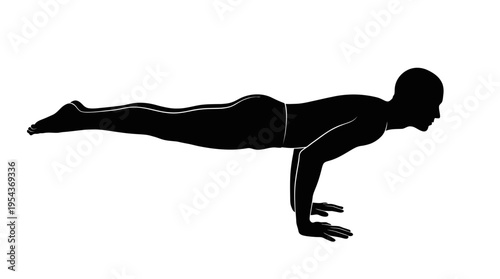 Silhouette of a man performing the peacock yoga pose (Mayurasana), demonstrating extreme upper body strength and balance.