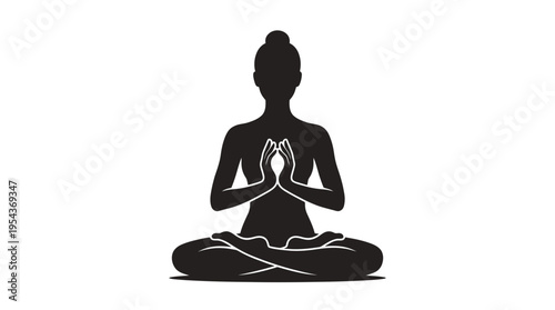Black silhouette of a person meditating in a lotus position, symbolizing peace, mindfulness, and spiritual practice.