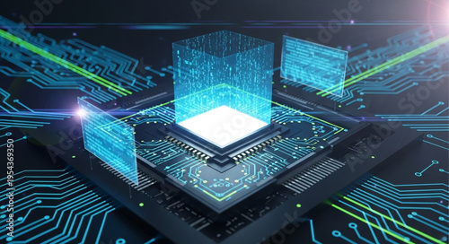 Futuristic Central Processing Unit with Glowing Data Streams.