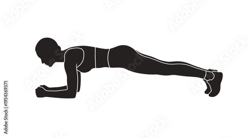 Silhouette of a woman performing a plank exercise, highlighting core strength and full body workout for fitness.