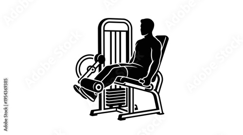 Silhouette of a man using a leg extension machine in a gym, focusing on quadriceps strength and targeted leg muscle training.