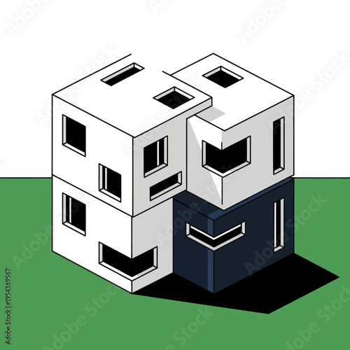 3D Illustration of Modern Minimalist Buildings.